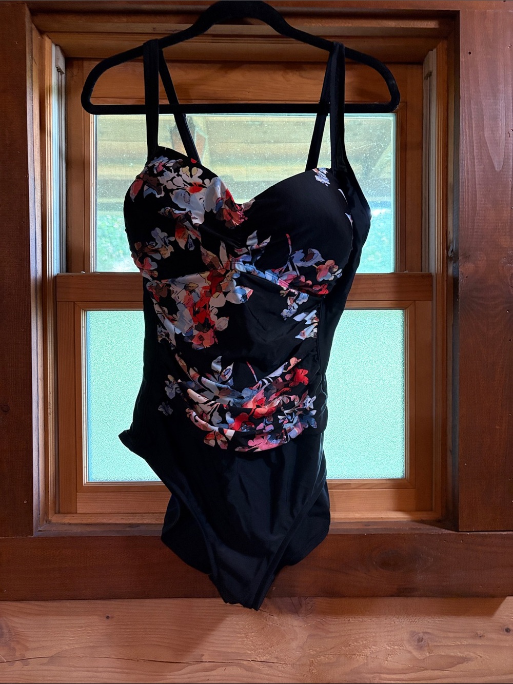 Floral Ruched Black One-Piece Swimsuit